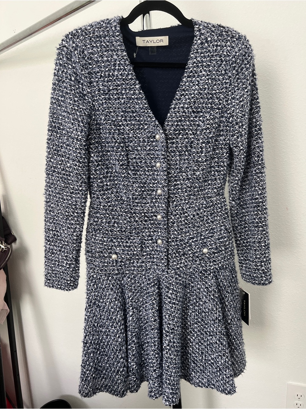 NWT Classic Taylor Navy Tweed Old Money style  MIDI Dress